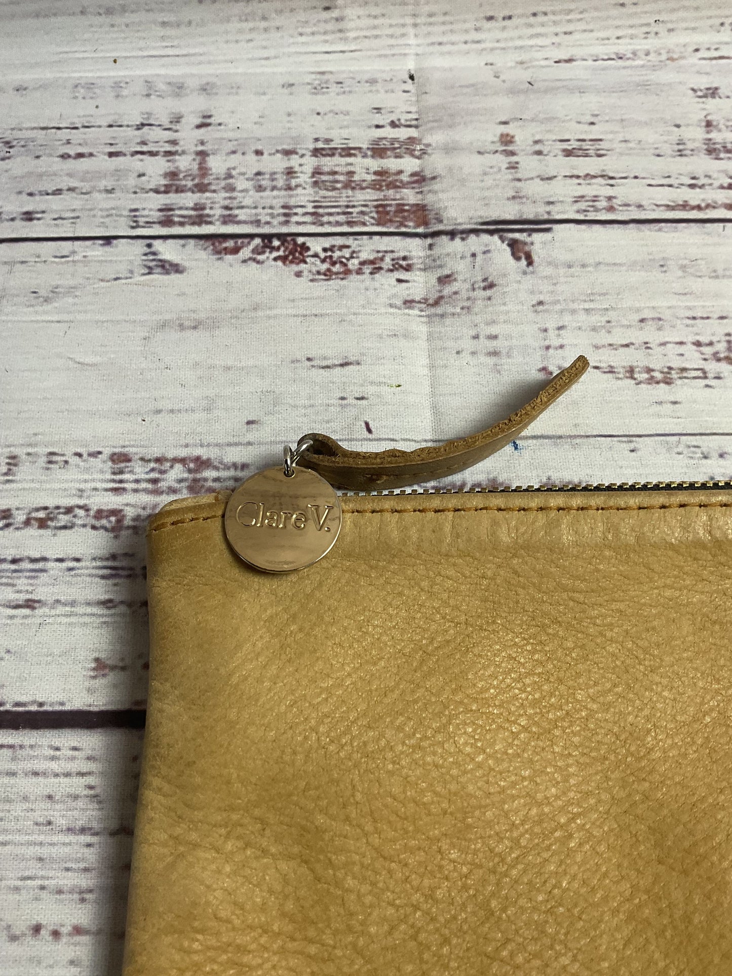 Clare V. Beige Striped Leather Pouch