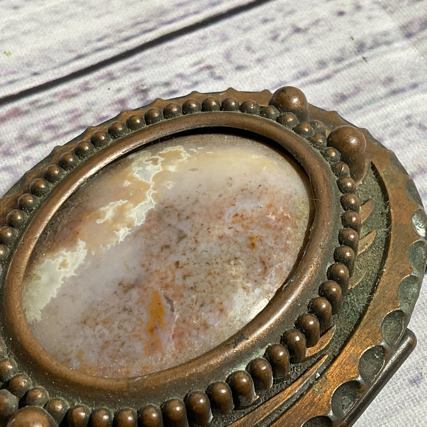 VTG./ANTIQUE Copper & Oval Agate Belt Buckle- 2.75" X 2"