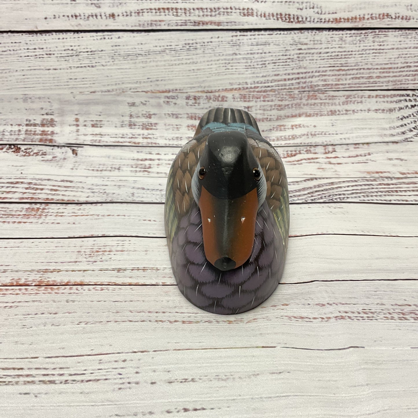 Vintage Hand Painted Carved Stone Duck 8"