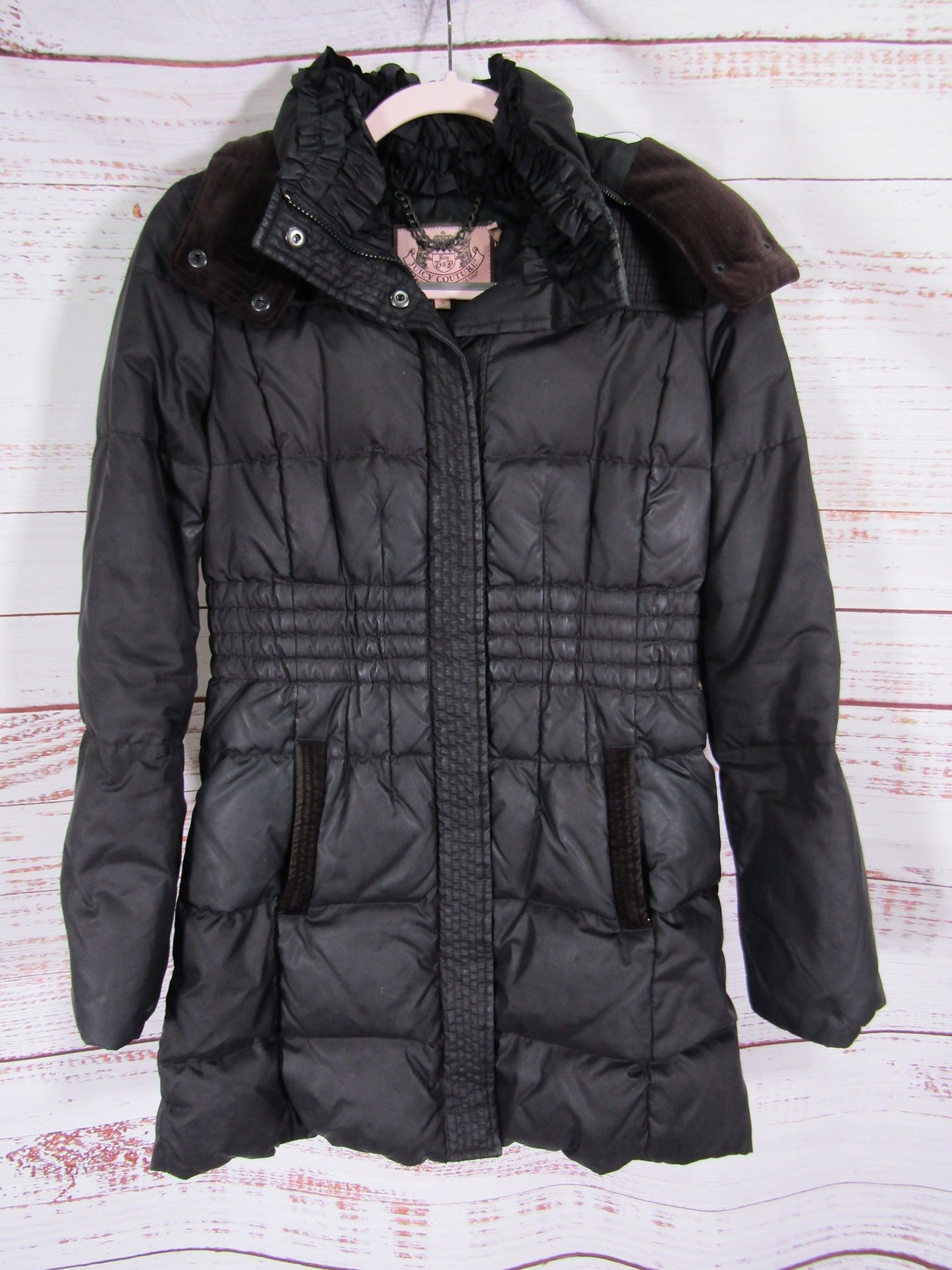Juicy Couture Women's Black Down Feather Puffer Parka Jacket Size S