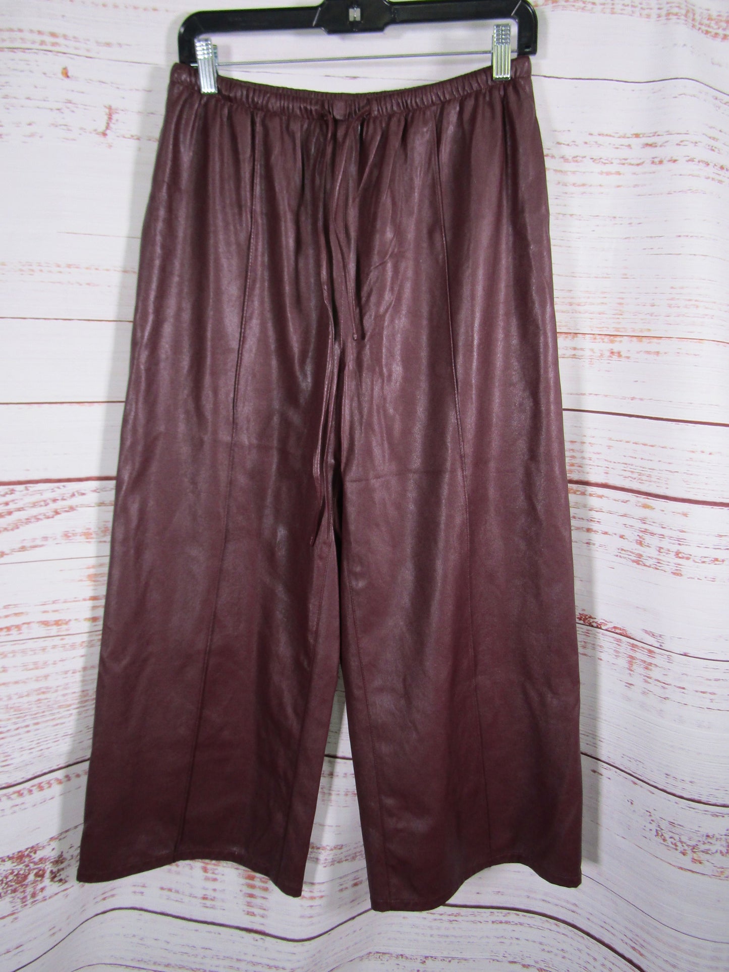Lapointe Women's Plum Faux Leather Drawstring Wide Leg Pants Size S