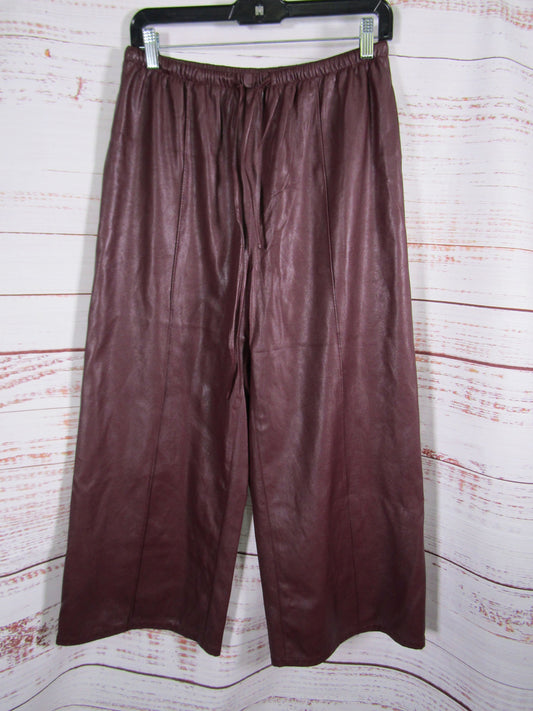 Lapointe Women's Plum Faux Leather Drawstring Wide Leg Pants Size S