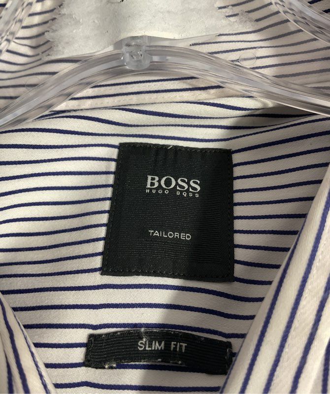 Hugo Boss Men's Slim Fit Striped Dress Button Shirt Size 18 US / 46
