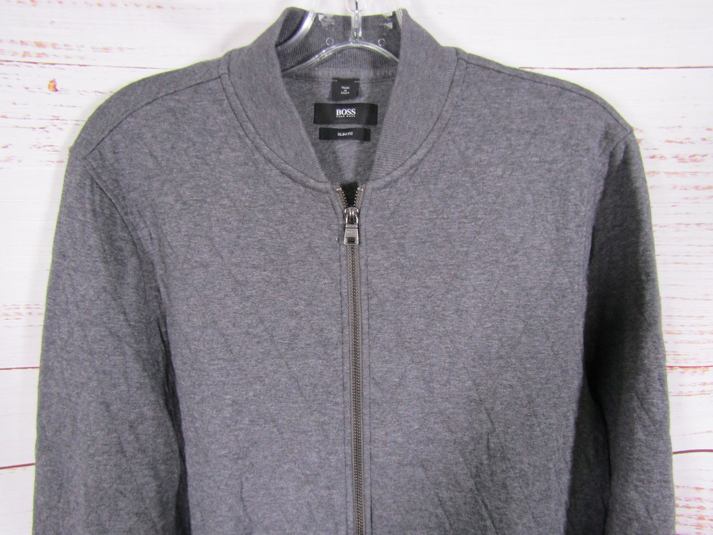 Hugo Boss Men's Gray Quilted Cotton Blend Slim Fit Bomber Jacket Size S