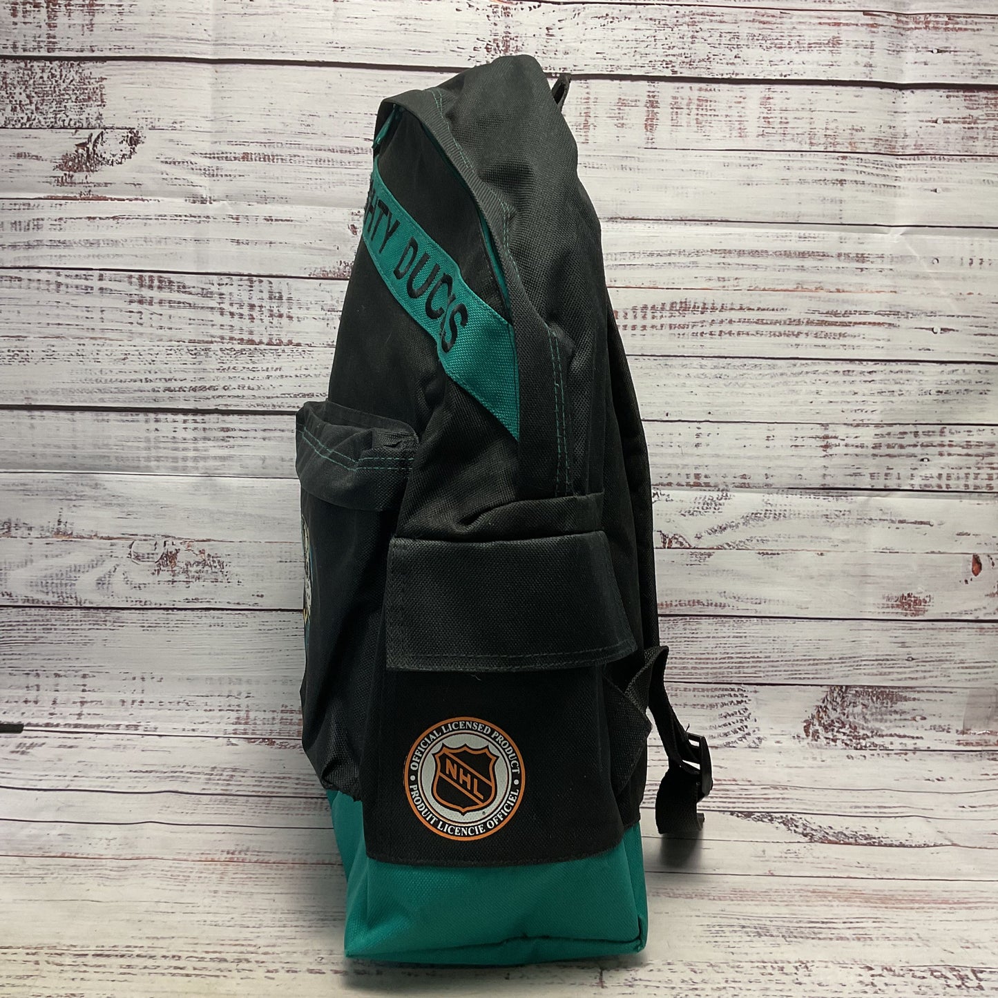 Vintage Nasco Anaheim Mighty Ducks NHL Embroidered Hockey Black Green Backpack
