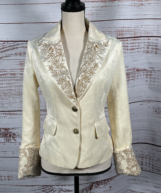 Futario Embroidered Cuff Floral Velvet Ecru XS