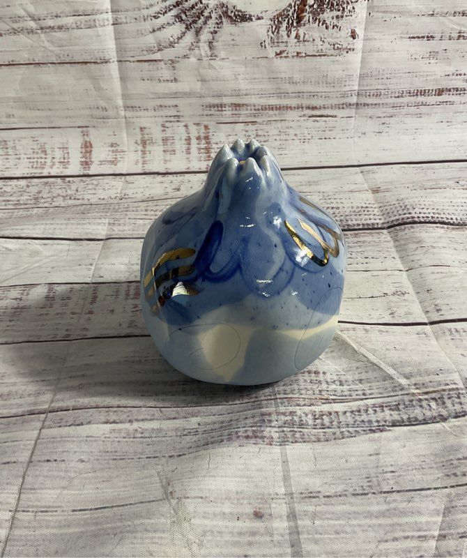 Decorative Ceramic Pomegranate Fruit Figurine Hand Painted Blue 4.5"
