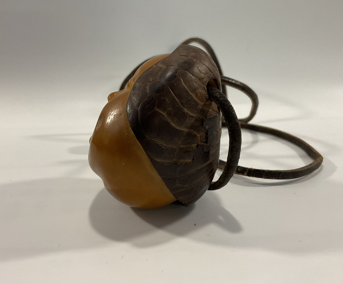 Vintage Artist Signed Hand Carved Japanese Tagua Nut Face Pendant Necklace