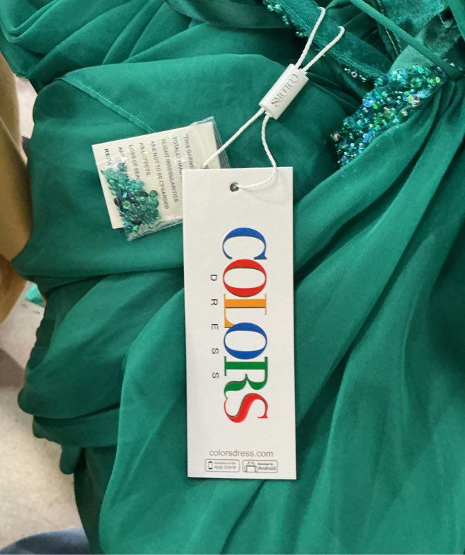 NWT Women's Colors Green Gown with beaded Cold Shoulder Size 18