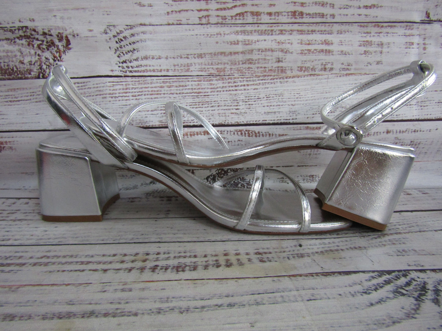 Mango Women's Silver Leather Ankle Strap Sandals Size 12