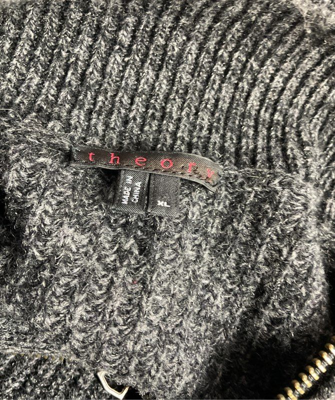 Theory Full Zip Ribbed Sweater Charcoal Gray XL