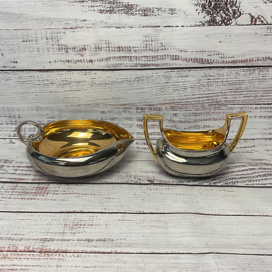 D&B Made In Japan 2 Silver Gold Plated Porcelain Bowls 1930