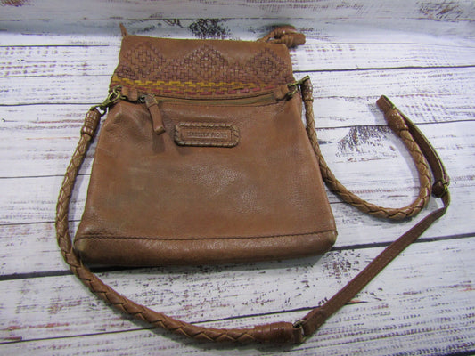 Isabella Fiore Women's Distressed Brown Leather Crossbody Shoulder Bag