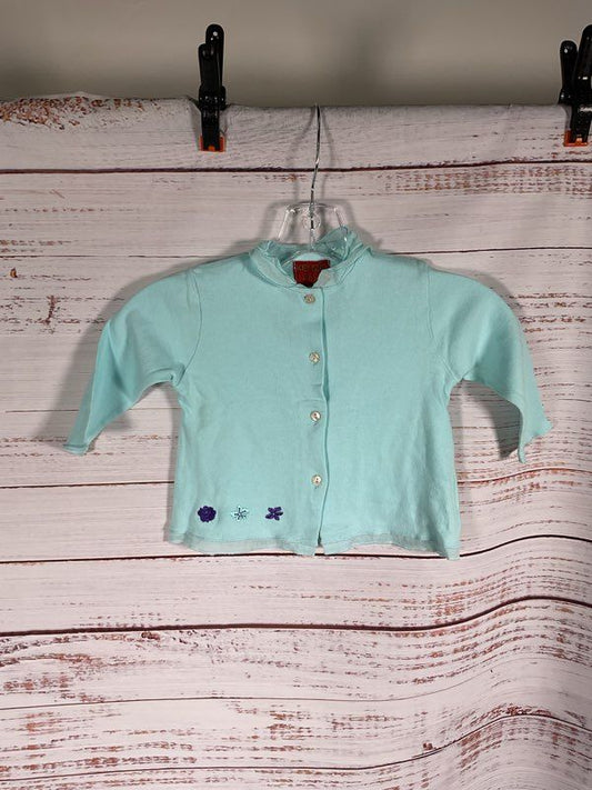 Kenzo Jungle Kid's Button Cotton Blue Floral Embroidered Sweater Size 12M