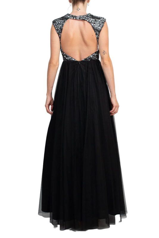 NWT Aidan Mattox Black Cap Sleeve with Tulle Bottom Gown Size 0 Retail $350