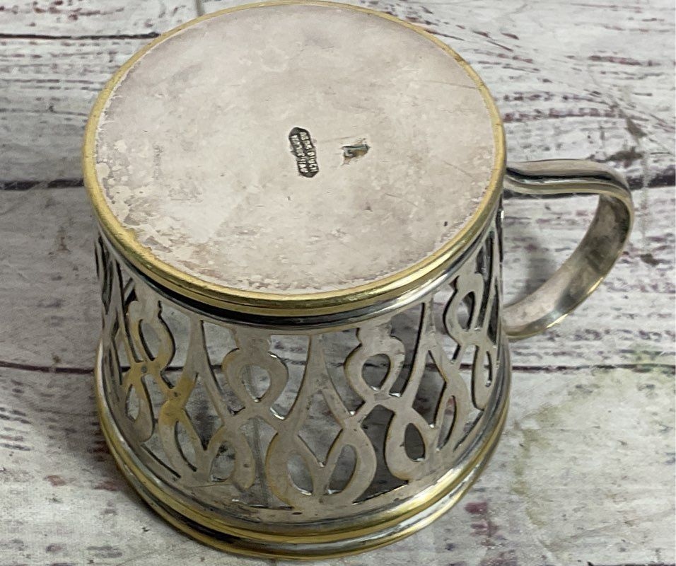 Buch Antique Russian 2.5" Podstakannik Tea Glass Holder Brass Silver Plated