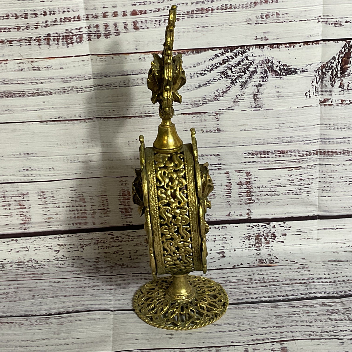 VTG./ANTIQUE Ormolu Ornate Filigree Rose Perfume Bottle- 9.5"