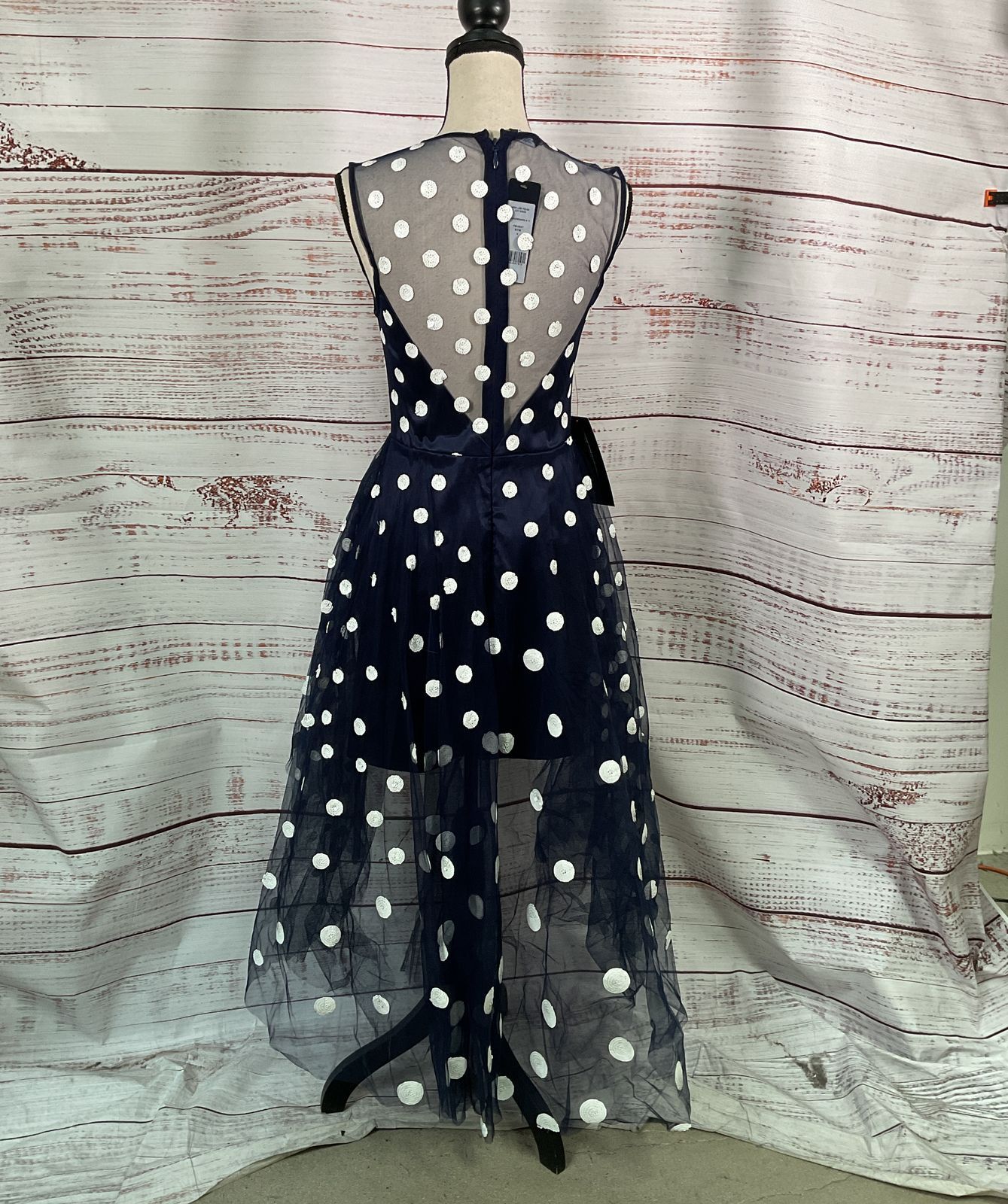 Bebe Tulle High Low Polka Dot Gown Blue 4