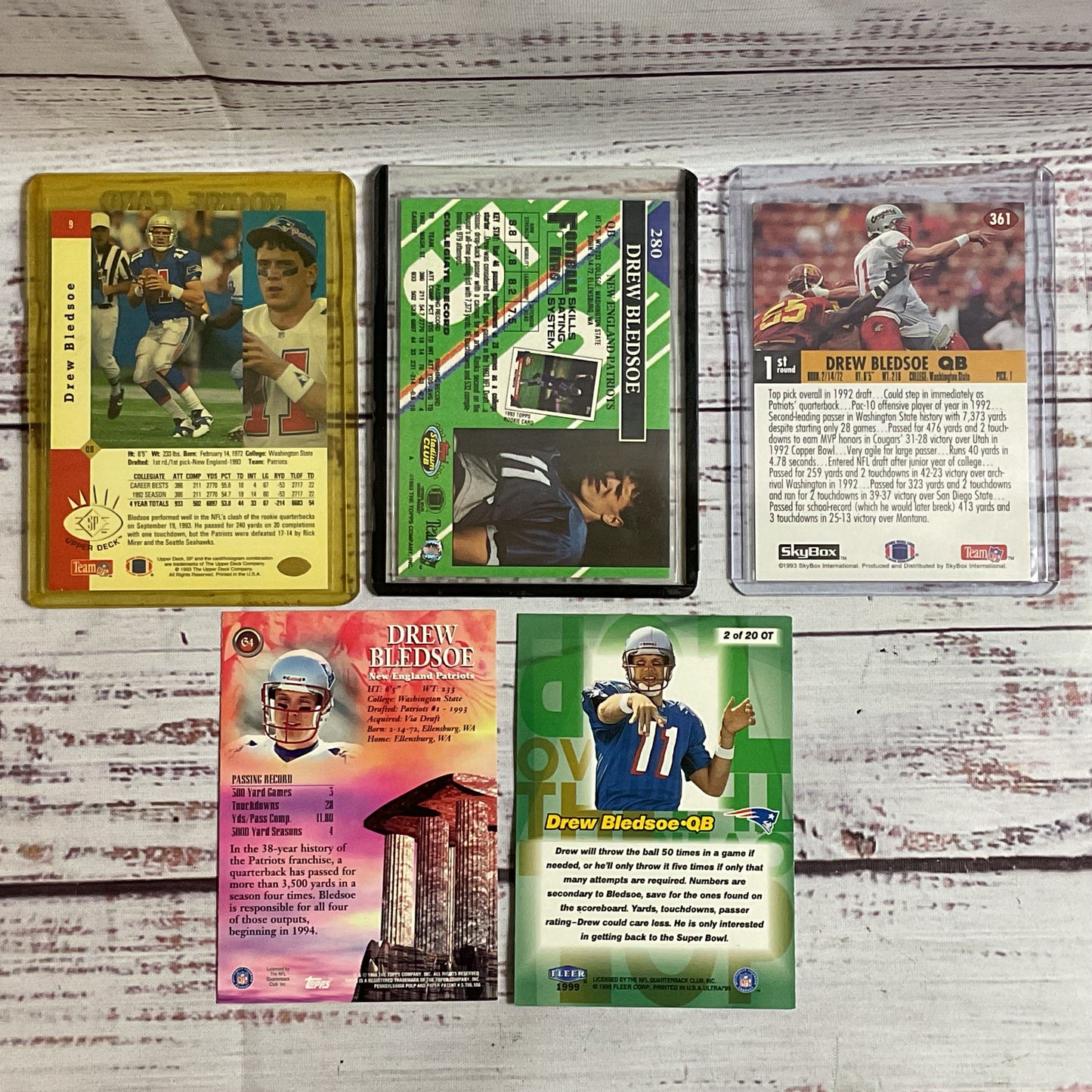 5 DREW BLEDSOE Draft, Rookie Football Cards-Fleer, Topps, Upper Deck, Skybox