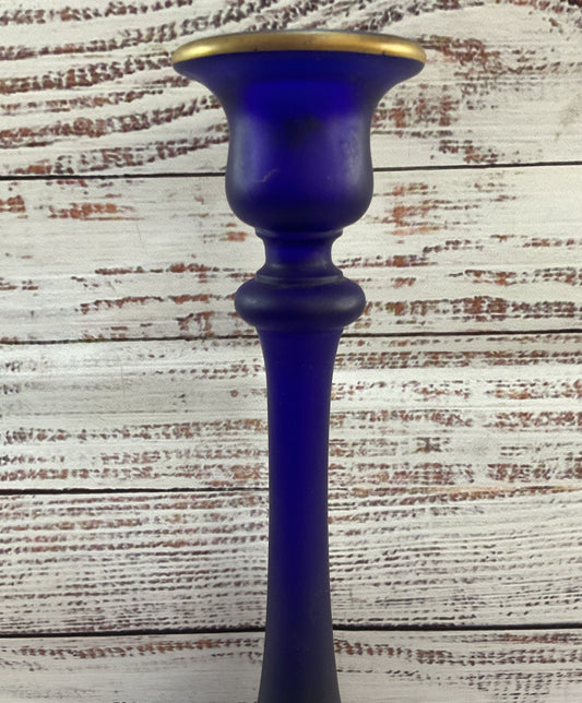 Antique Satin Cobalt Blue Candle Holder