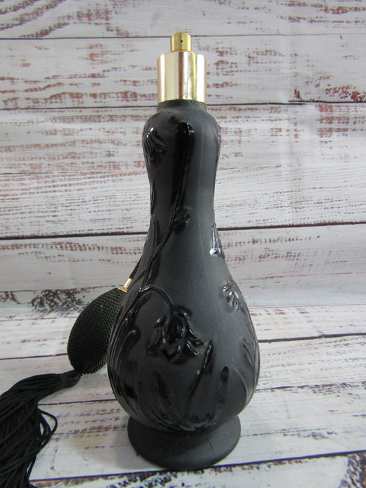 Floral Embossed Black Glass Perfume Atomizer