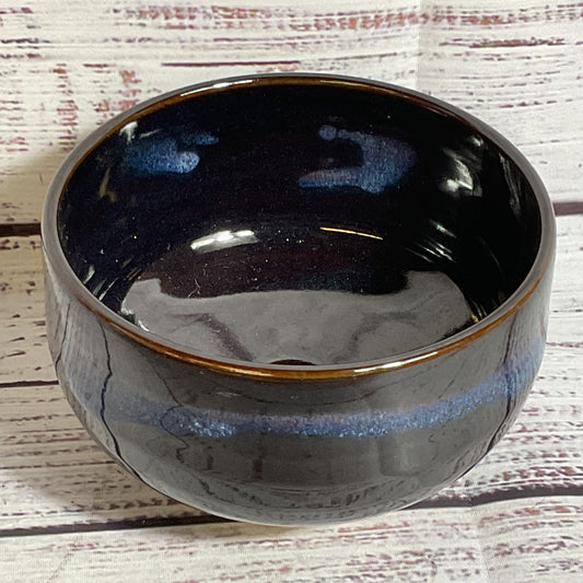 VTG. Signed Japanese Dark Brown & Blue Glazed Tea Bowl- 3"H X 4.5W