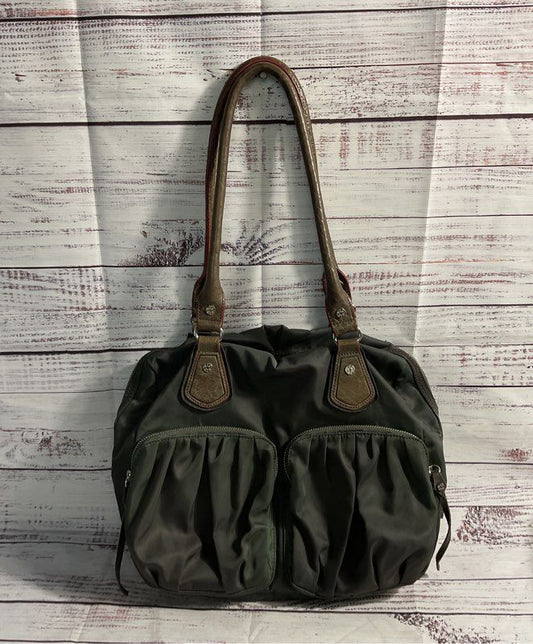 MZ Wallace Jane Gray Bedford Nylon Leather Tote Bag Grey/Green