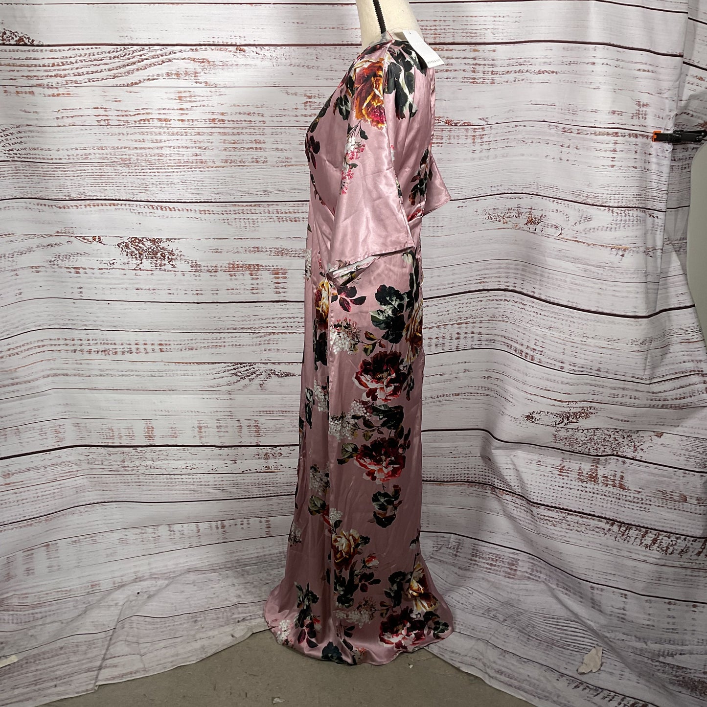 Hope & Ivy Pink Floral Print Kemono Sleeve Satin Maxi Dress - Size 12 New