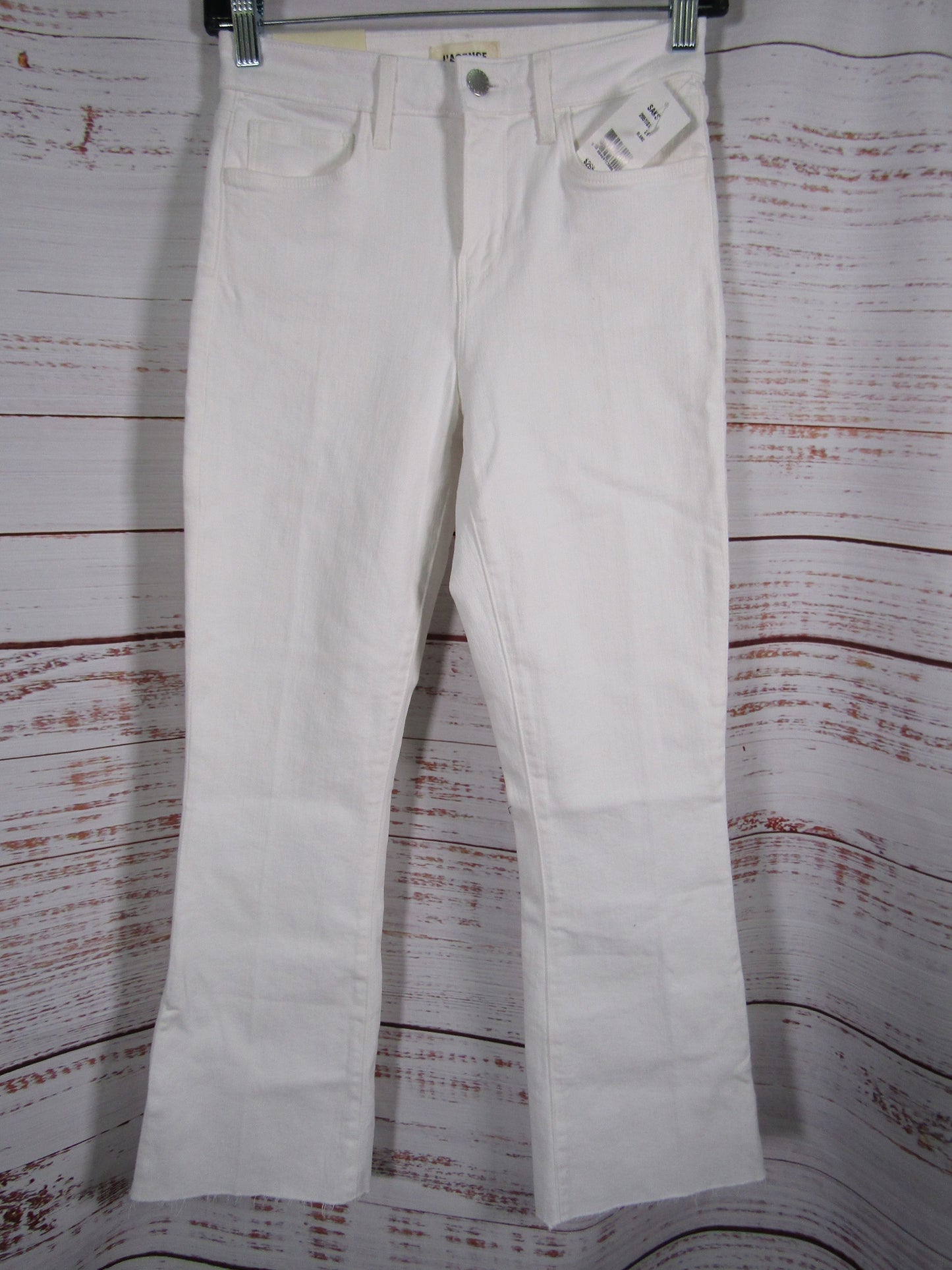 L'Agence Kendra Women's White High Rise Cropped Flare Jeans Size 24