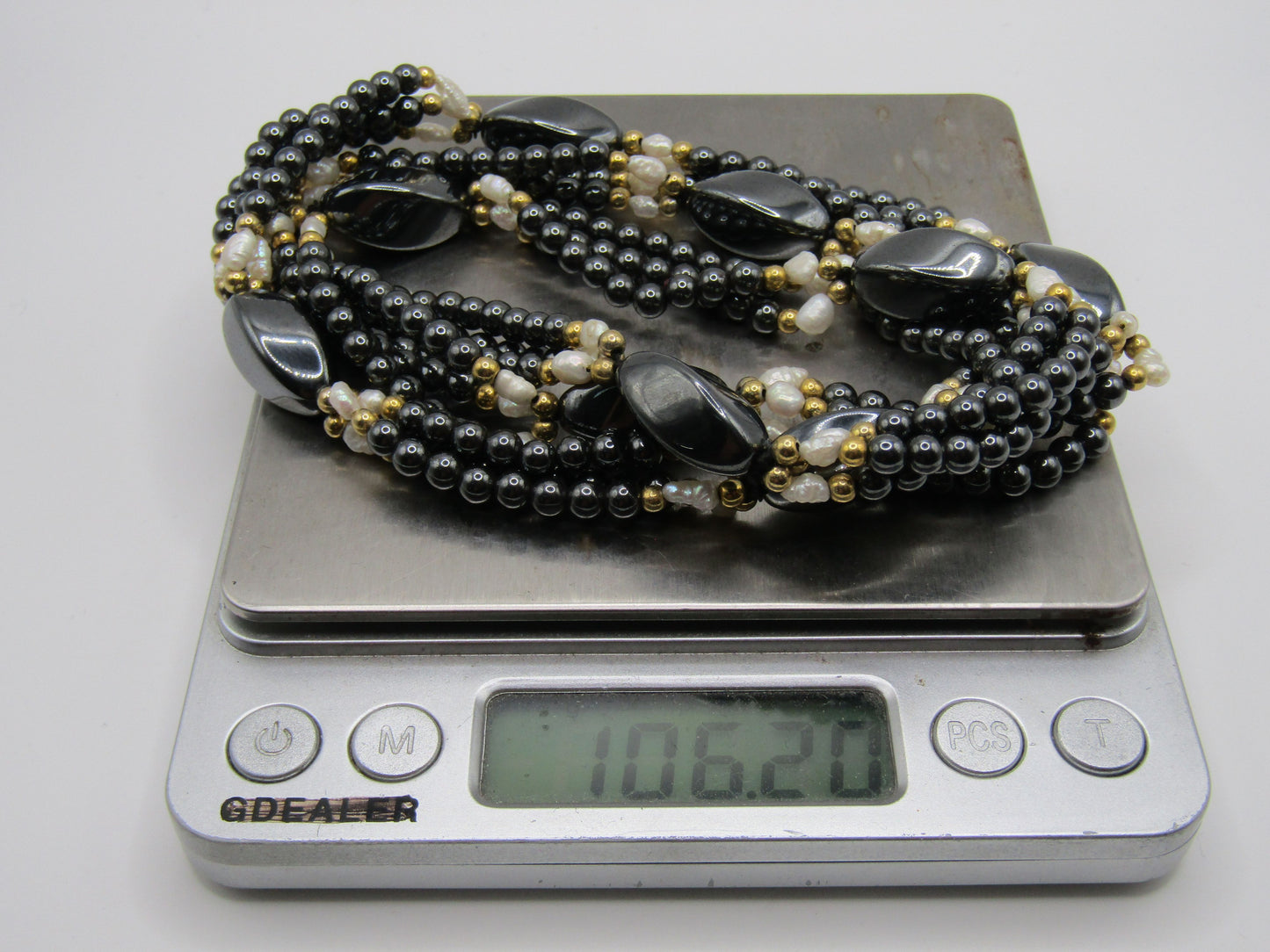 Beaded Hematite Rice Pearl Necklace