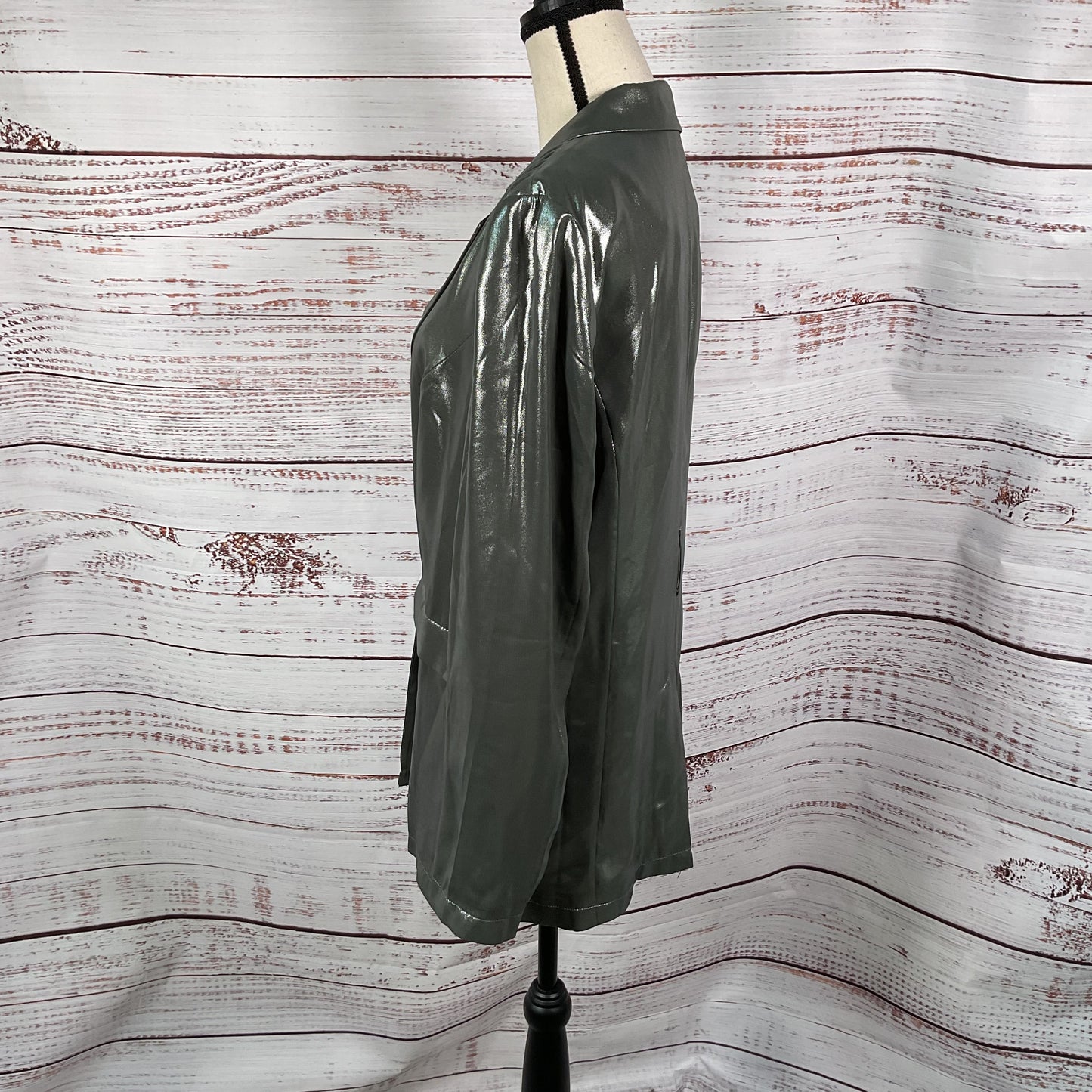 Maeve Anthropologie Zada Metallic Silver Gunmetal Green Blazer Jacket - Size 10