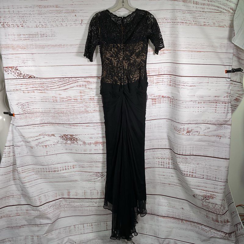 Tadashi Shoji Paillette Black Lace & Tulle S/S Gown Maxi Dress w/ Slip Size 0