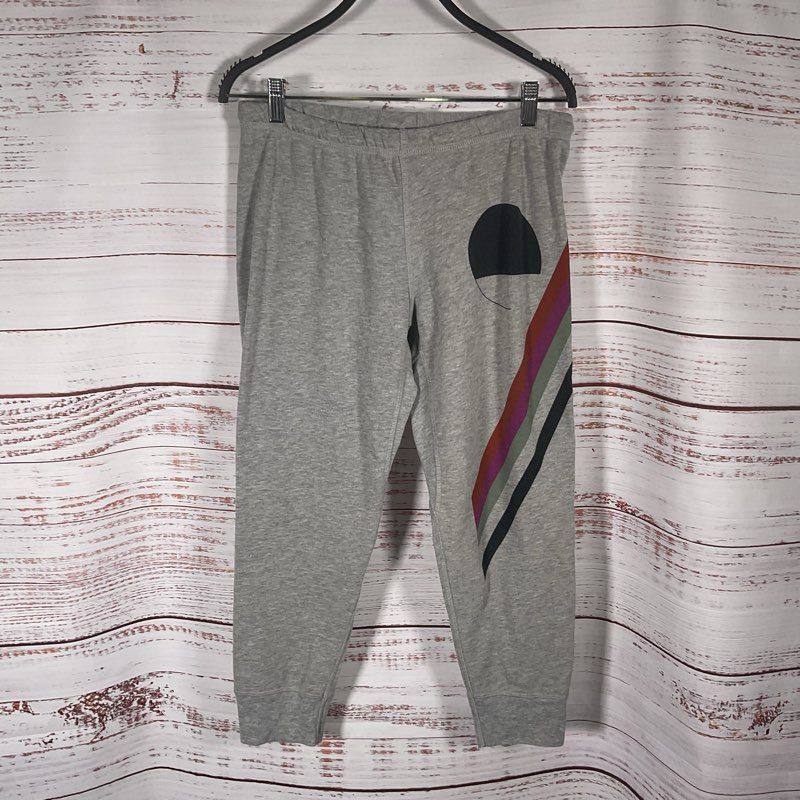 NWT Free City Heather Gray Multi Stripe Cropped Jogger Sweat Pants - Size 3/L