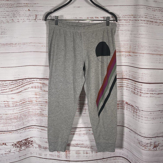 NWT Free City Heather Gray Multi Stripe Cropped Jogger Sweat Pants - Size 3/L