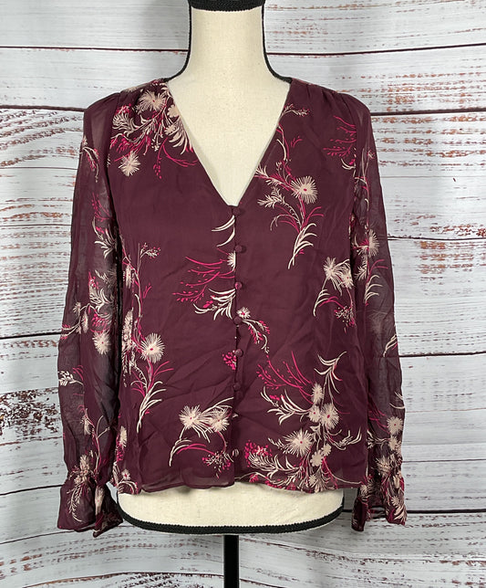 Joie Bolona Floral Button-Front Blouse Plum XS