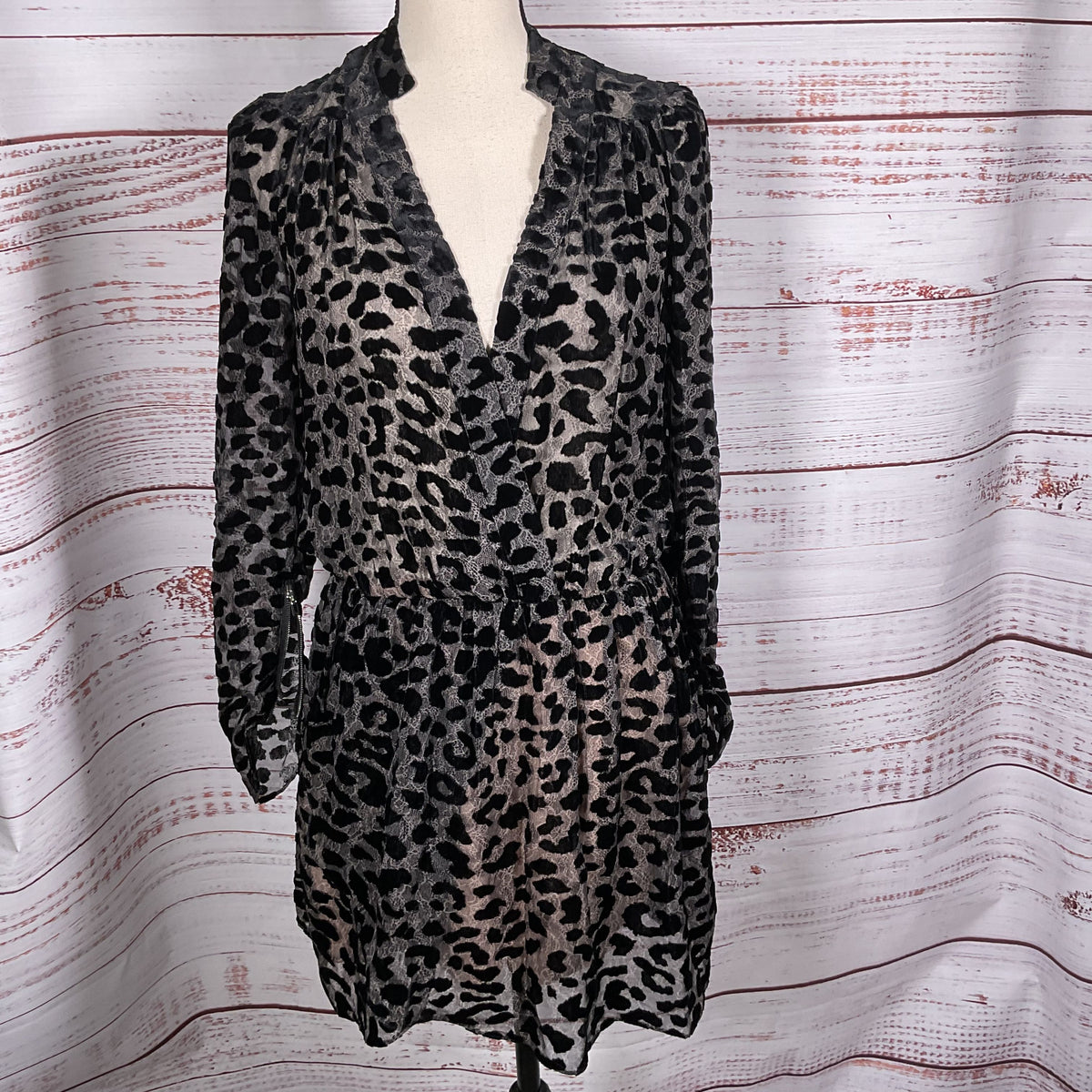 ZADIG & VOLTAIRE Women's Black Velvet & Sheer Cheetah Print Dress