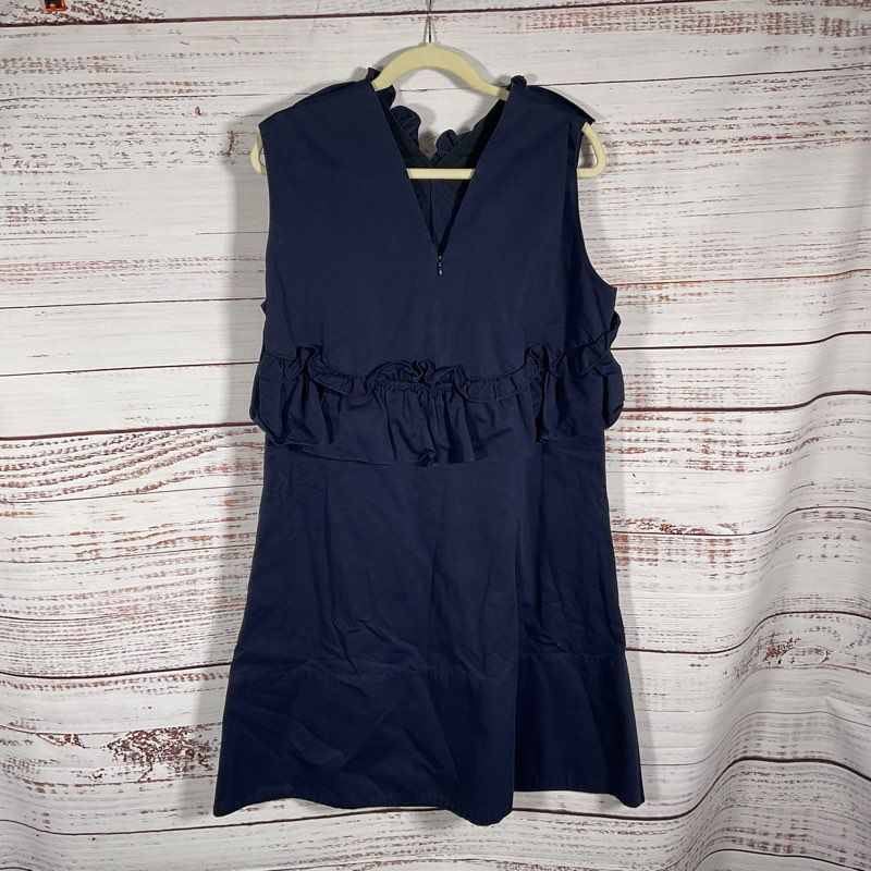 Marni Cross Ruffle V-Neck Light Navy Silk Blend Sleeveless Mini Dress - Size 44