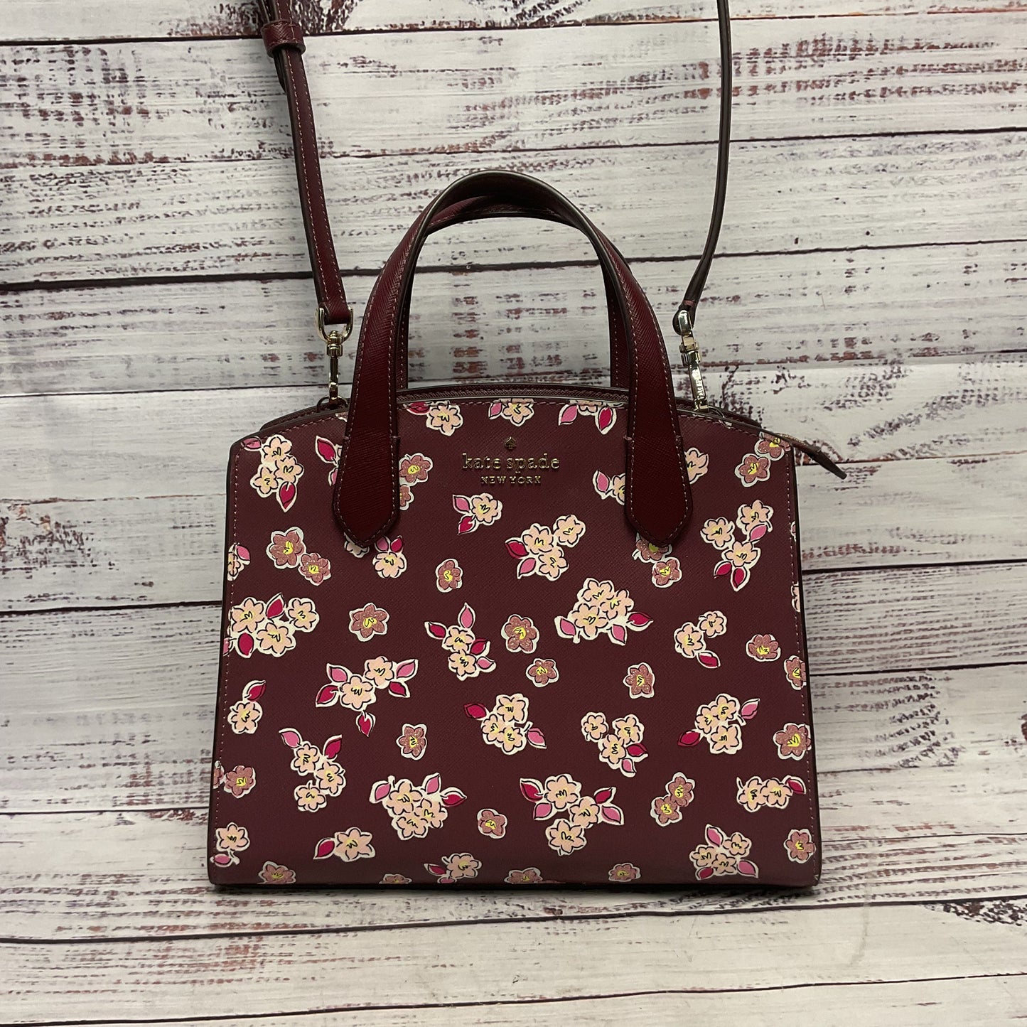 Kate Spade Frosted Floral Tinsel Deep Berry Satchel Top Handle Purse Bag