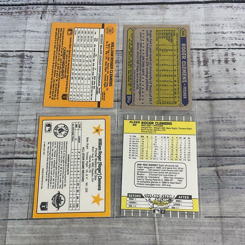 Lot Of 4 Vtg. Roger Clemens Ungraded Baseball Cards Topps Donruss Fleer