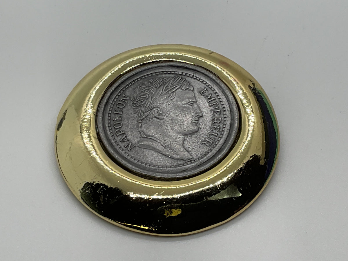 VTG. Gold Tone Napolean Emperor Coin Scarf Clip- 2"