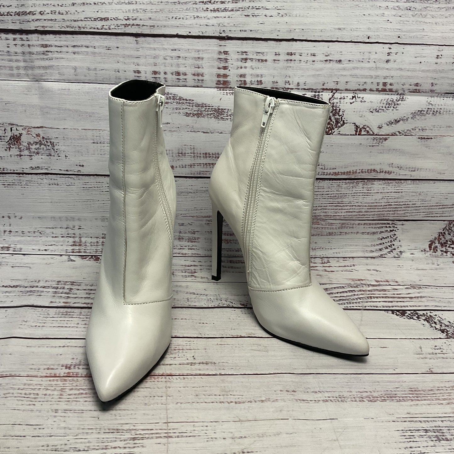Tony Bianco White Capretto Boots Heels Side Zip Women Size 6