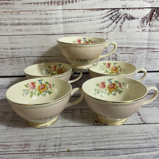 HOMER LAUGHLIN Eggshell Marilyn Pink Georgian 4" Teacups- Set of 5