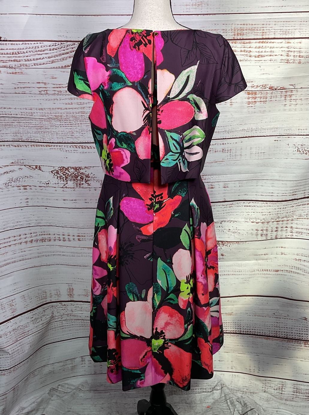 Vince Camuto Floral Print Short Sleeve Dress Multicolor 10