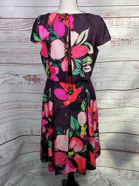 Vince Camuto Floral Print Short Sleeve Dress Multicolor 10