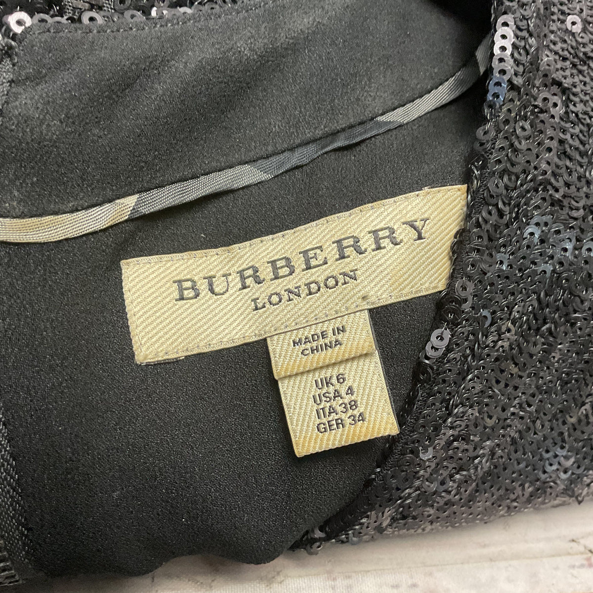 Burberry London Black Sequin Crossover V-Neck Sheath Midi Dress - Size 4