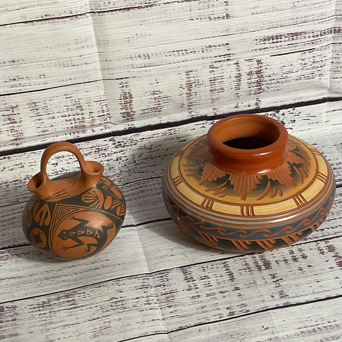 VTG. Signed ANA TRILLO & VC Etched Clay Pottery-