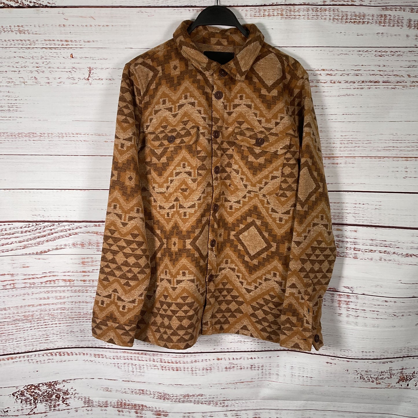 Native Youth Alaric Brown Beige Button Up Flannel Overshirt - Size M