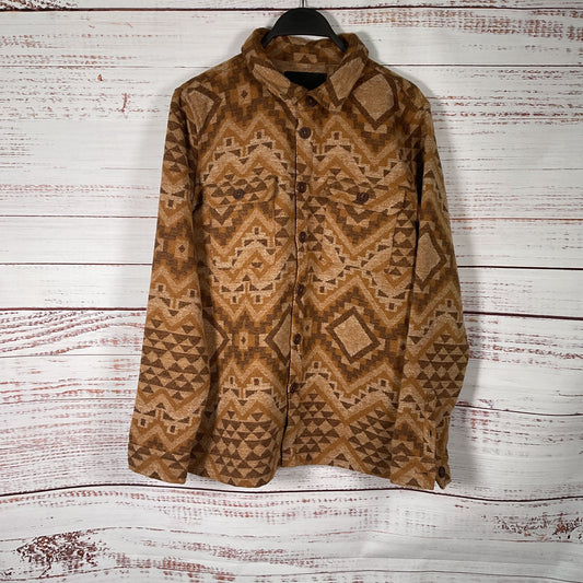 Native Youth Alaric Brown Beige Button Up Flannel Overshirt - Size M
