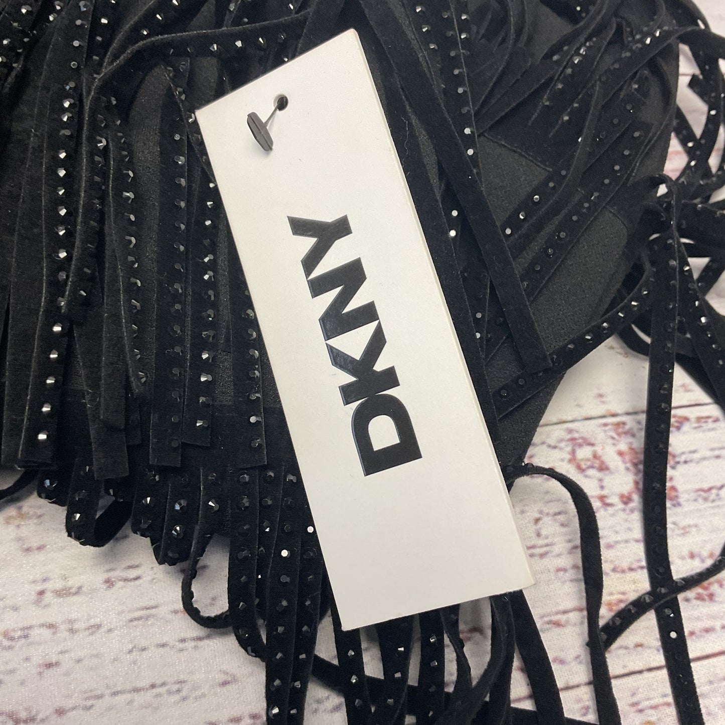 DKNY Black Rhinestone Studded Fringe Mini Skirt - Size 12 New
