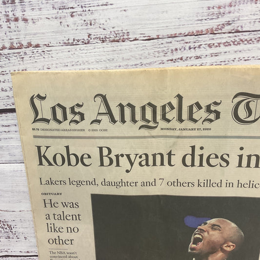Los Angeles Times January 27th 2020 Kobe Bryant Dies In Crash Newspaper